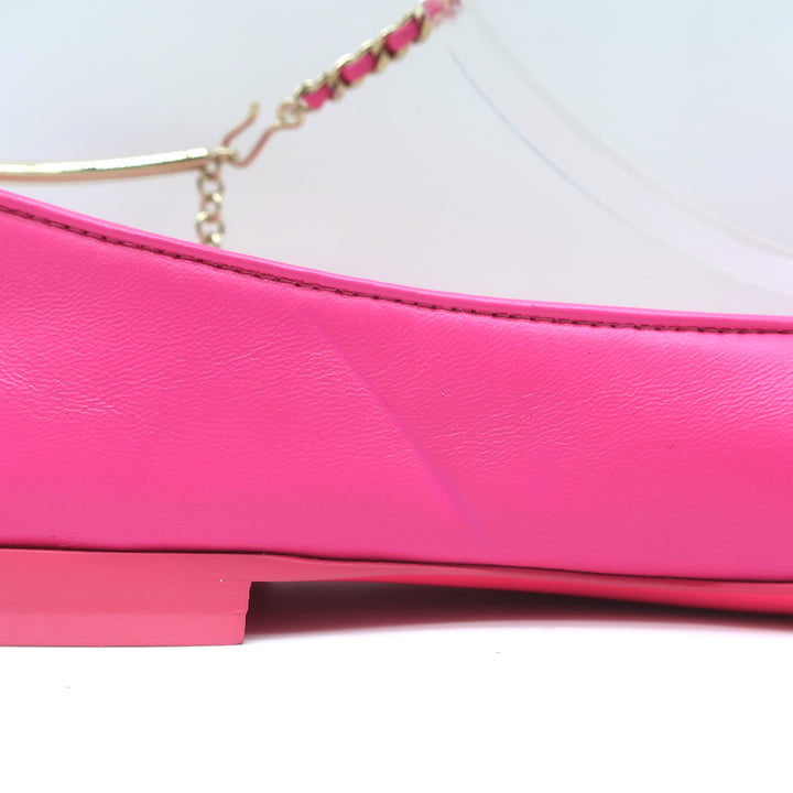 Chanel CC Ankle Chain Cap Toe Ballet Flats Hot Pink Leather Size 36 NEW