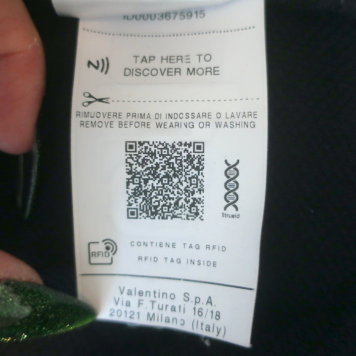Valentino Macrame Pocket Zip-Up Logo Hoodie Sweatshirt Black Size Small