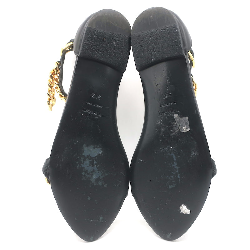Tom Ford Biker Chain Ankle Strap Flat Sandals Black Leather Size 36.5
