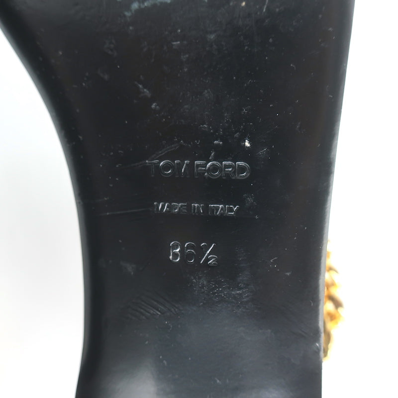 Tom Ford Biker Chain Ankle Strap Flat Sandals Black Leather Size 36.5