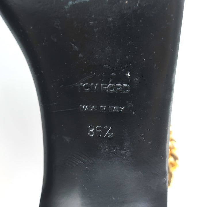 Tom Ford Biker Chain Ankle Strap Flat Sandals Black Leather Size 36.5