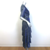 Maje Tiered Lame Midi Dress Metallic Blue Size 36
