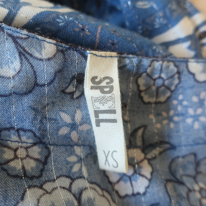Spell &amp; The Gypsy Zahara Midi Dress Blue Metallic Floral Print Size Extra Small