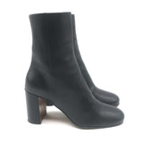 Prada Triangle-Logo Block Heel Ankle Boots Black Leather Size 36.5