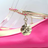 Chanel CC Ankle Chain Cap Toe Ballet Flats Hot Pink Leather Size 36 NEW