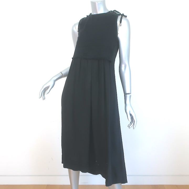 SEA Lace-Up Shoulder Sleeveless Midi Dress Black Cotton &amp; Silk Size 2