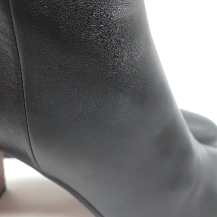 Prada Triangle-Logo Block Heel Ankle Boots Black Leather Size 36.5