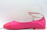 Chanel CC Ankle Chain Cap Toe Ballet Flats Hot Pink Leather Size 36 NEW