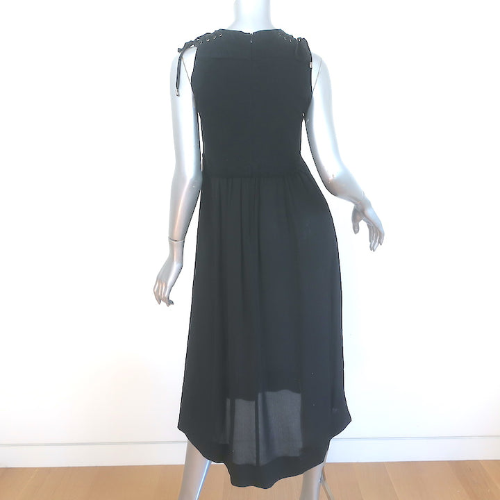 SEA Lace-Up Shoulder Sleeveless Midi Dress Black Cotton &amp; Silk Size 2