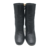 Prada Triangle-Logo Block Heel Ankle Boots Black Leather Size 36.5