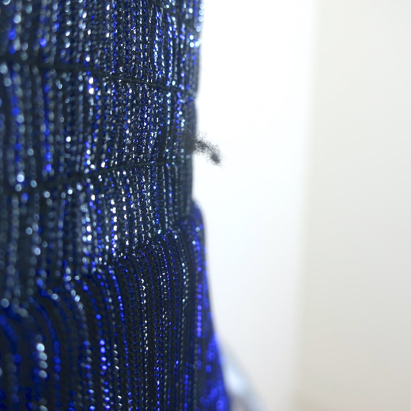 Maje Tiered Lame Midi Dress Metallic Blue Size 36