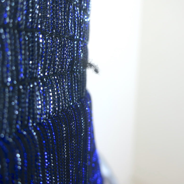 Maje Tiered Lame Midi Dress Metallic Blue Size 36
