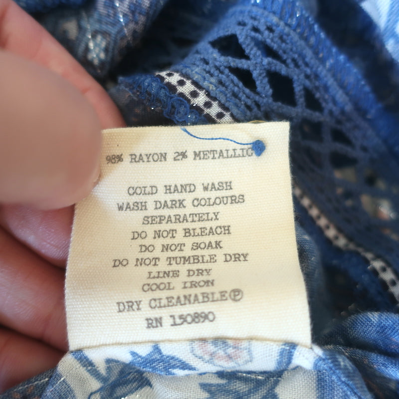 Spell &amp; The Gypsy Zahara Midi Dress Blue Metallic Floral Print Size Extra Small