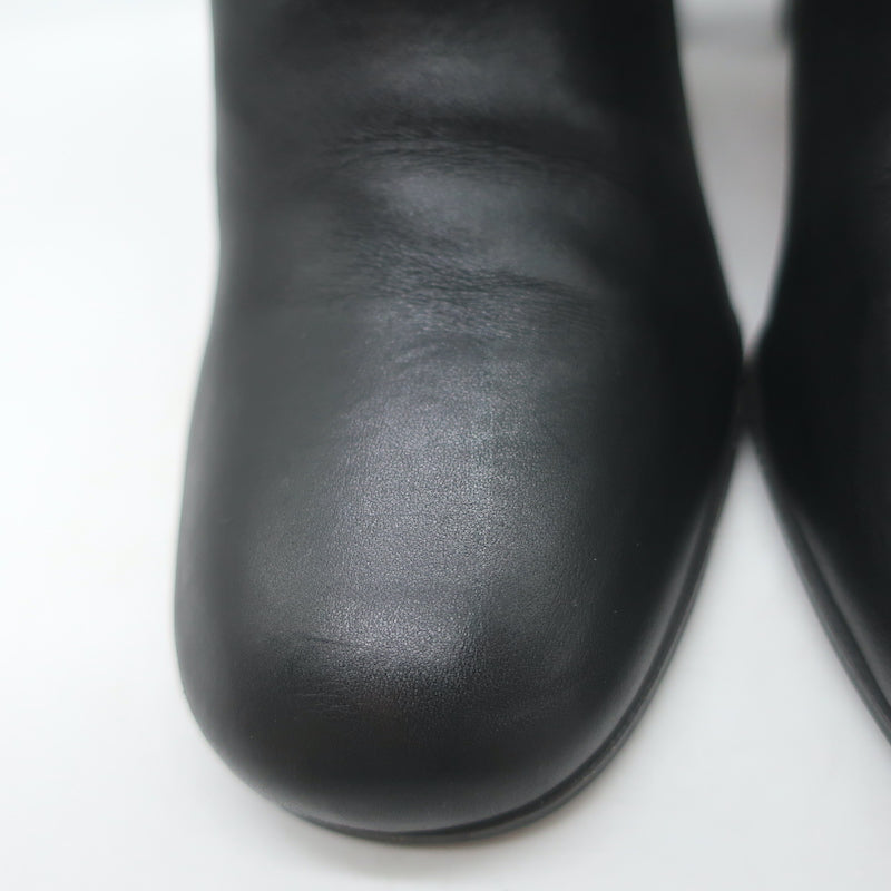 Prada Triangle-Logo Block Heel Ankle Boots Black Leather Size 36.5