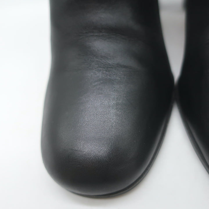 Prada Triangle-Logo Block Heel Ankle Boots Black Leather Size 36.5