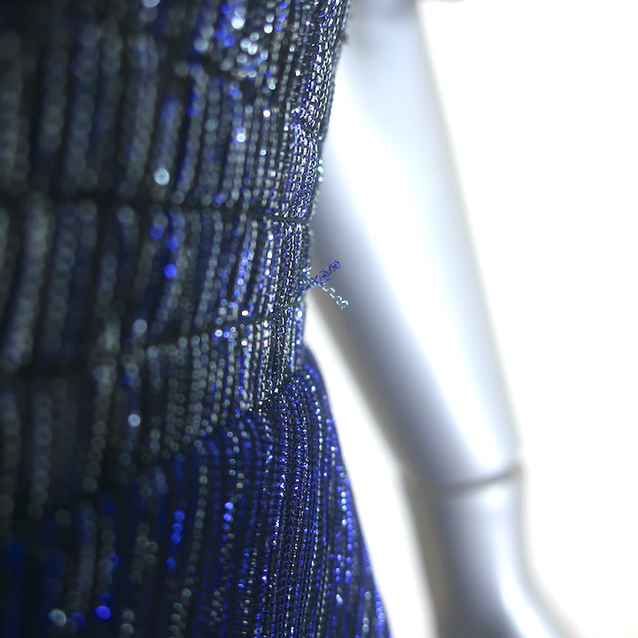 Maje Tiered Lame Midi Dress Metallic Blue Size 36