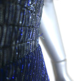 Maje Tiered Lame Midi Dress Metallic Blue Size 36