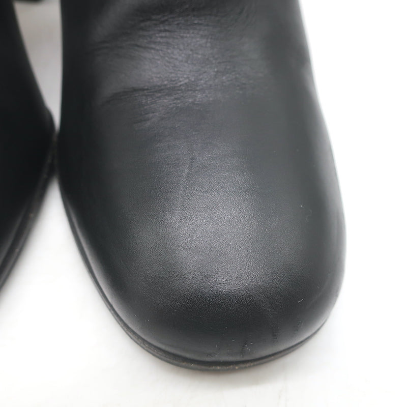 Prada Triangle-Logo Block Heel Ankle Boots Black Leather Size 36.5