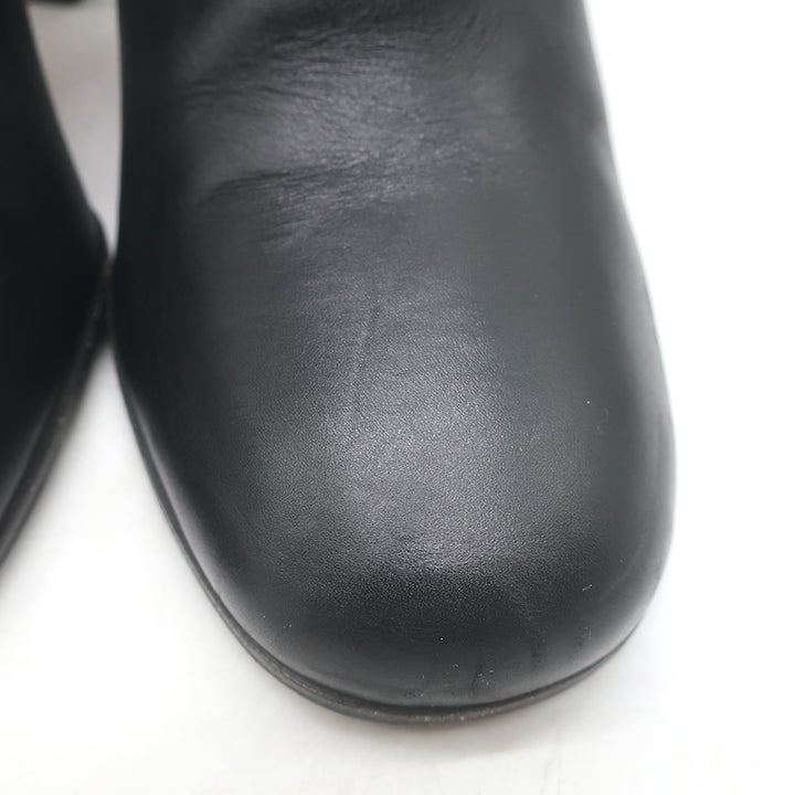 Prada Triangle-Logo Block Heel Ankle Boots Black Leather Size 36.5