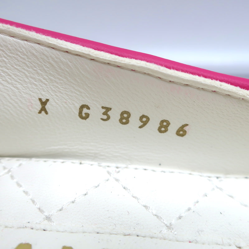 Chanel CC Ankle Chain Cap Toe Ballet Flats Hot Pink Leather Size 36 NEW