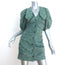 GANNI Gathered Jacquard Mini Dress Myrtle Size 34 Puff Sleeve Button-Front