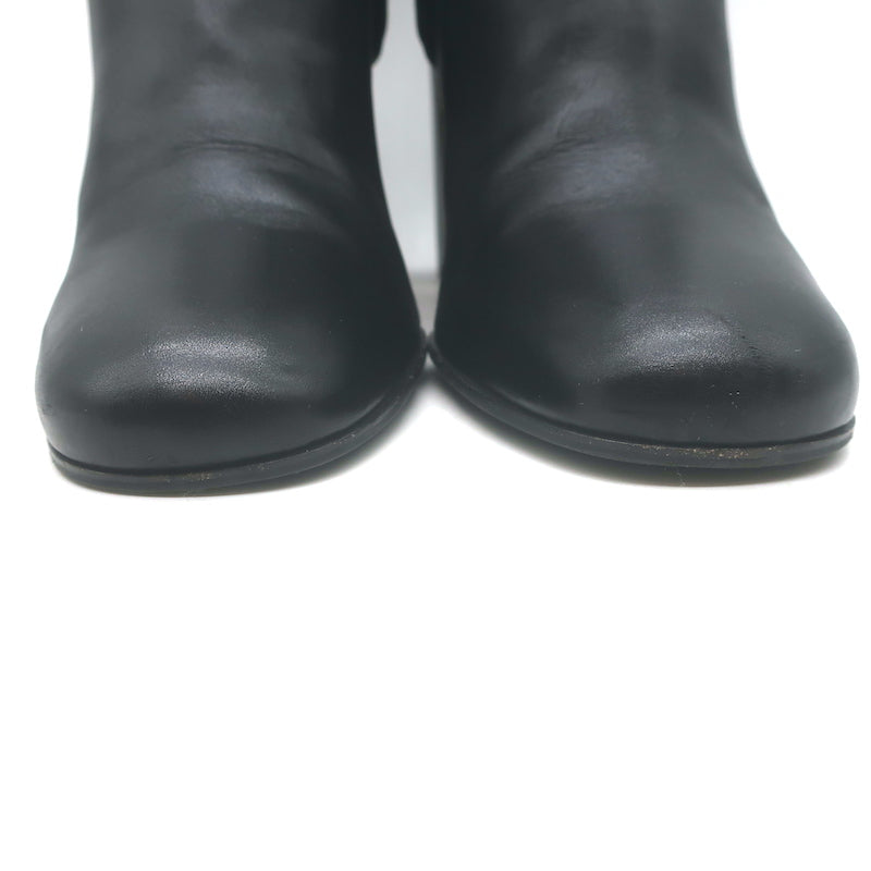 Prada Triangle-Logo Block Heel Ankle Boots Black Leather Size 36.5