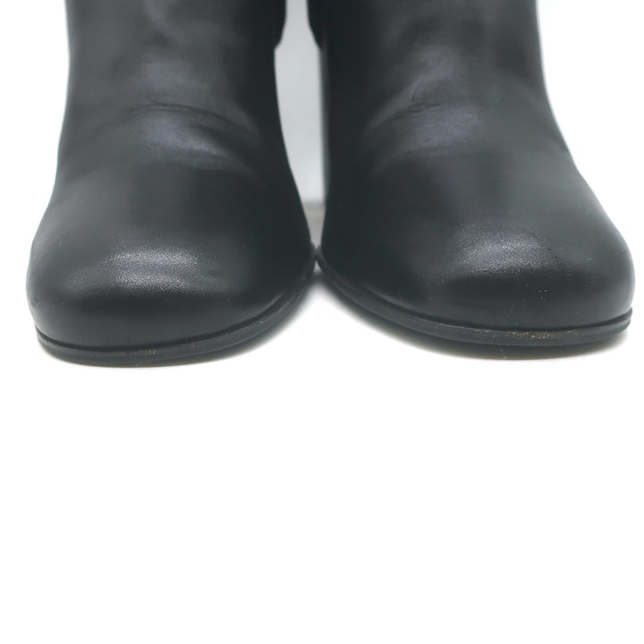 Prada Triangle-Logo Block Heel Ankle Boots Black Leather Size 36.5