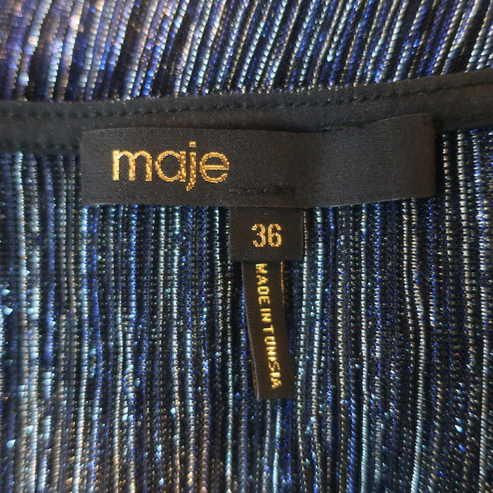 Maje Tiered Lame Midi Dress Metallic Blue Size 36