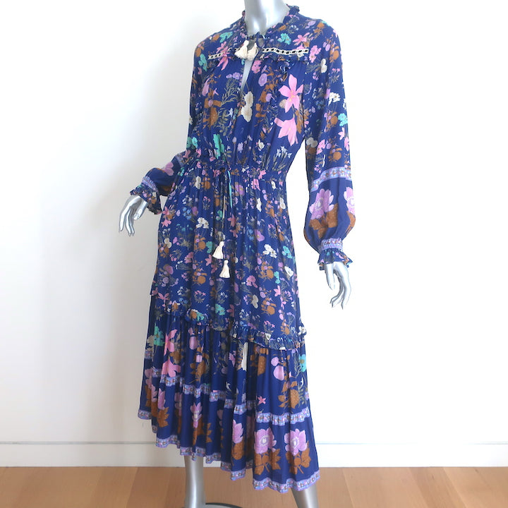 Spell &amp; The Gypsy Wild Bloom Long Sleeve Midi Dress Blue Floral Print Size Small