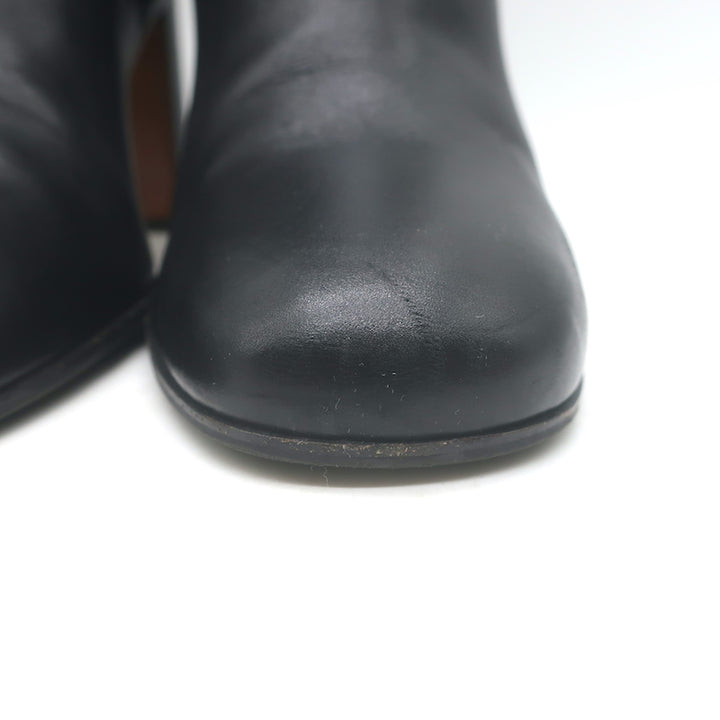 Prada Triangle-Logo Block Heel Ankle Boots Black Leather Size 36.5