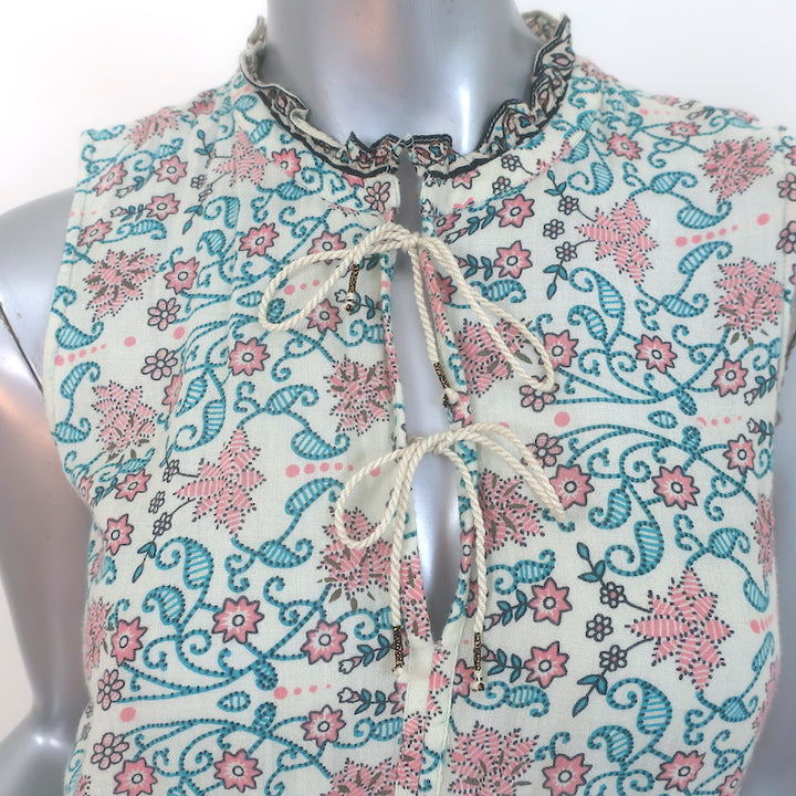 Ulla Johnson Tie-Neck Sleeveless Midi Dress Cream Floral Print Cotton Size 2 NEW