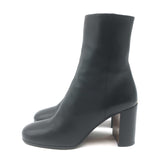 Prada Triangle-Logo Block Heel Ankle Boots Black Leather Size 36.5