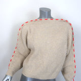 Victoria Beckham cord-gathered ribbed wool sweater, oatmeal, size Small, pre-owned luxury piece