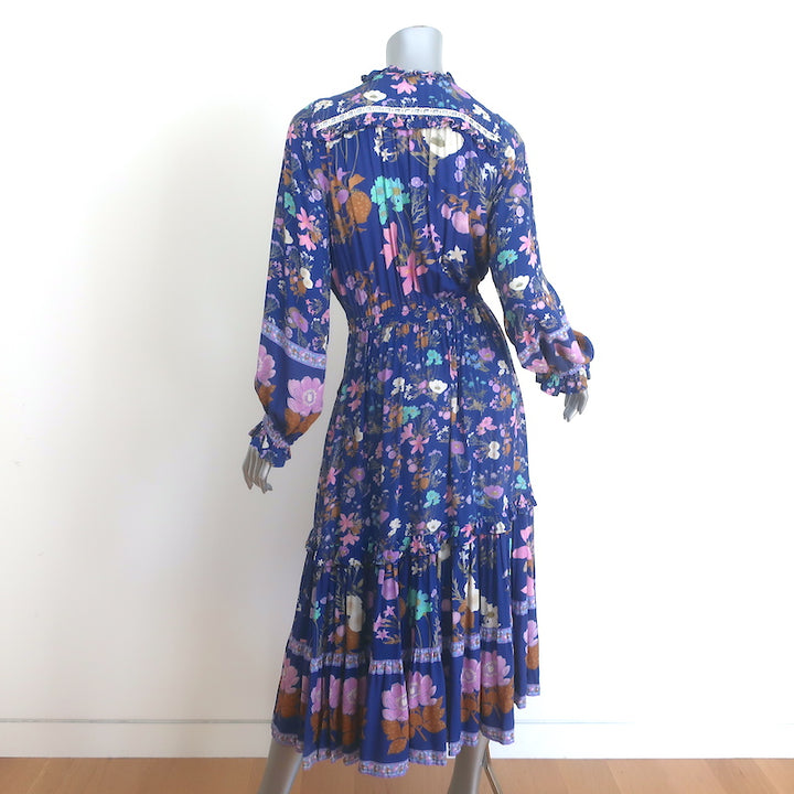 Spell &amp; The Gypsy Wild Bloom Long Sleeve Midi Dress Blue Floral Print Size Small