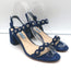 Prada Studded Scalloped Suede Sandals Navy Size 36 Ankle Strap Heels