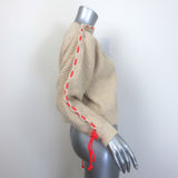 Victoria Beckham cord-gathered ribbed wool sweater in oatmeal, pre-owned luxury knit, size Small