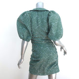 GANNI Gathered Jacquard Mini Dress Myrtle Size 34 Puff Sleeve Button-Front