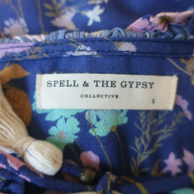 Spell &amp; The Gypsy Wild Bloom Long Sleeve Midi Dress Blue Floral Print Size Small