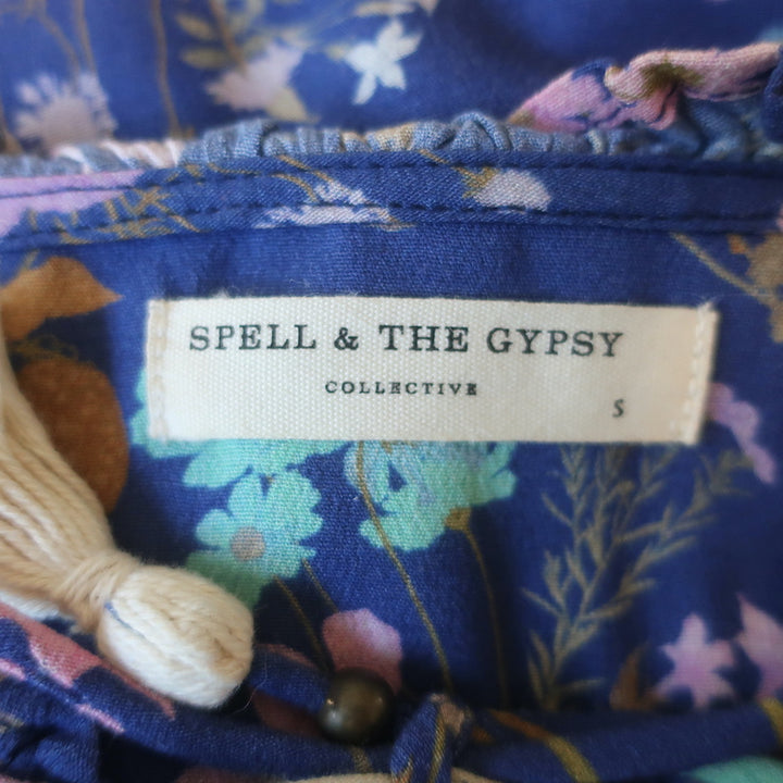 Spell &amp; The Gypsy Wild Bloom Long Sleeve Midi Dress Blue Floral Print Size Small