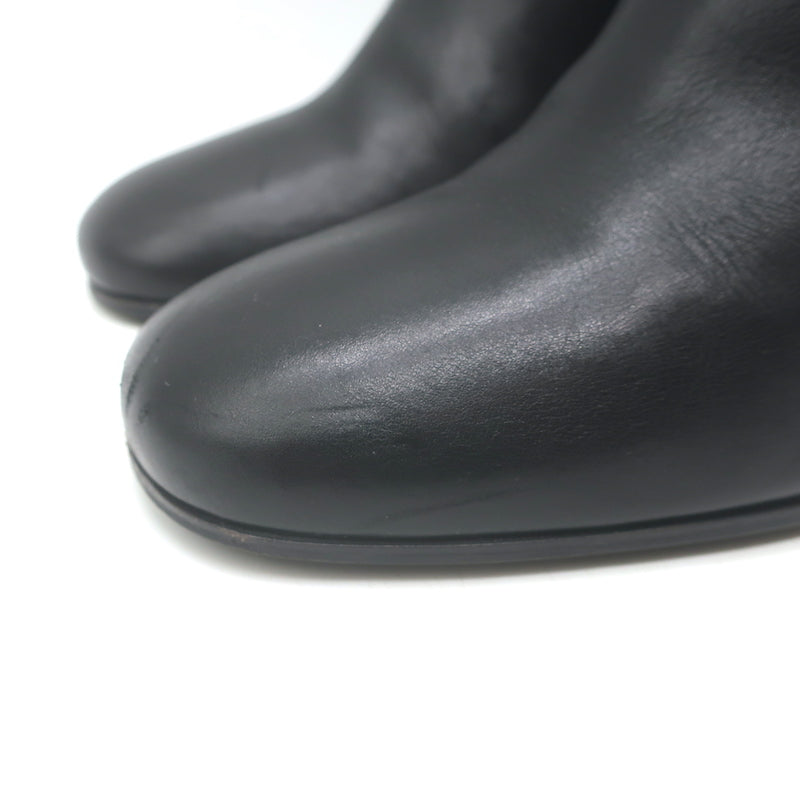 Prada Triangle-Logo Block Heel Ankle Boots Black Leather Size 36.5
