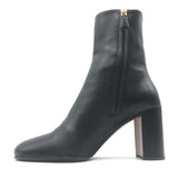 Prada Triangle-Logo Block Heel Ankle Boots Black Leather Size 36.5