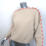 Victoria Beckham cord-gathered ribbed wool sweater in oatmeal, size small — authentic pre-owned luxury piece