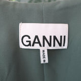 GANNI Gathered Jacquard Mini Dress Myrtle Size 34 Puff Sleeve Button-Front