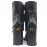 Prada Triangle-Logo Block Heel Ankle Boots Black Leather Size 36.5