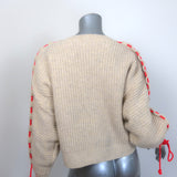 Victoria Beckham cord-gathered ribbed wool sweater in oatmeal, size S, pre-owned, authentic luxury knit