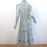 Ulla Johnson Tie-Neck Sleeveless Midi Dress Cream Floral Print Cotton Size 2 NEW