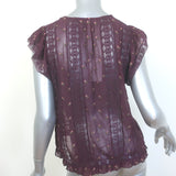 Ulla Johnson Magdalena Top Bordeaux Floral-Embroidered Georgette Size 4 NEW