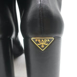 Prada Triangle-Logo Block Heel Ankle Boots Black Leather Size 36.5