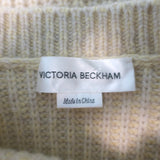 Victoria Beckham cord-gathered ribbed wool sweater in oatmeal — pre-owned, gently worn luxury knit, size Small
