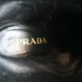 Prada Triangle-Logo Block Heel Ankle Boots Black Leather Size 36.5